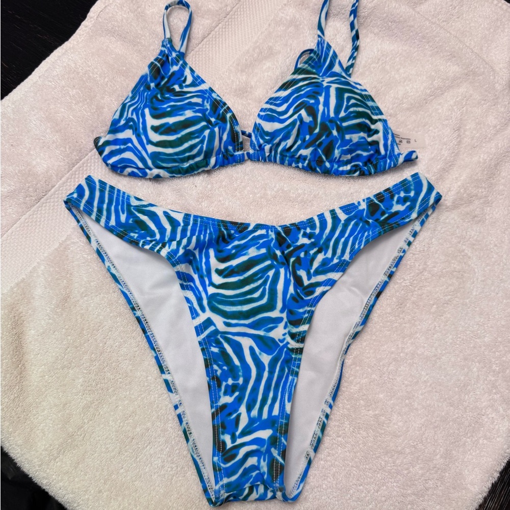 Blue & Green Zebra Print Triangle Bikini